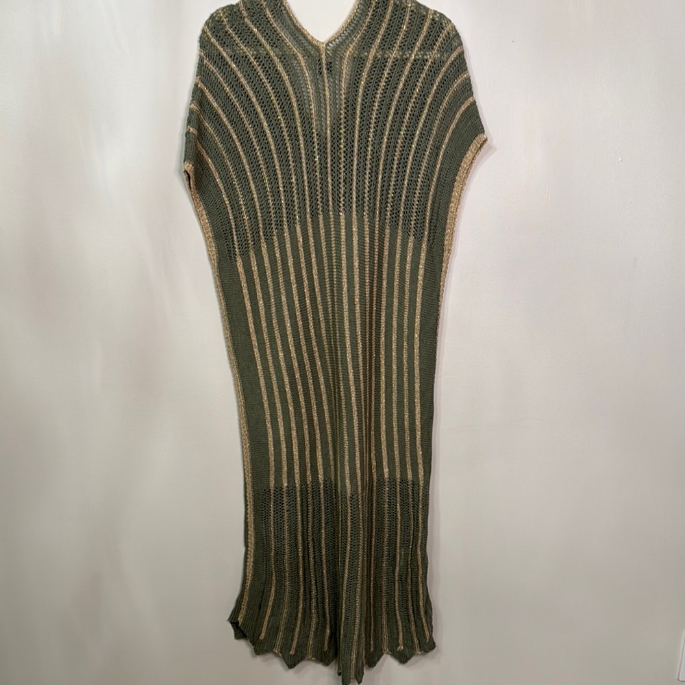 Floris Italian Knit Beach Cover Up Maxi Dress in Olive and Gold NWT - Picture 5 of 6